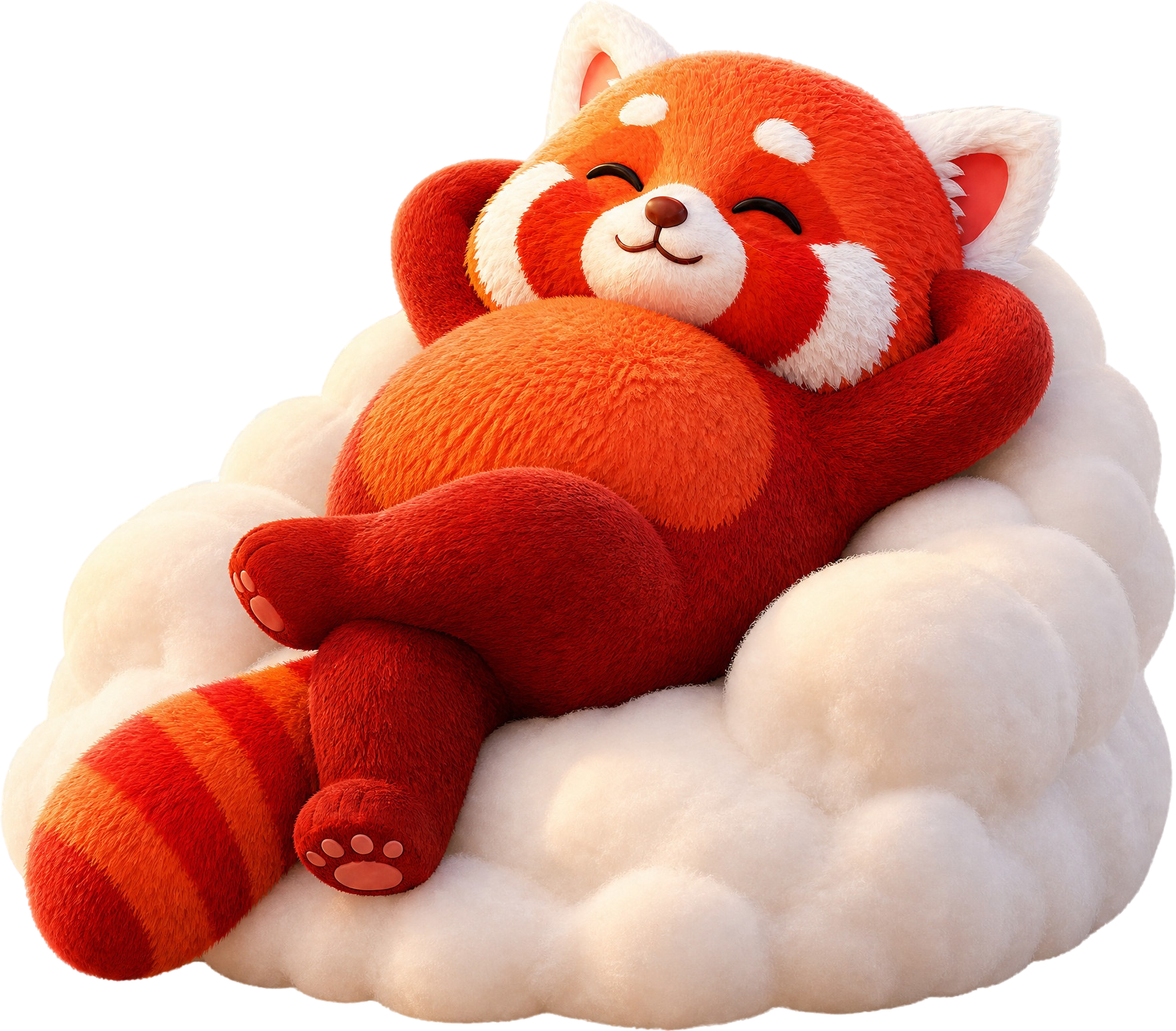 Patches, the red panda mascot, lounging on a cloud