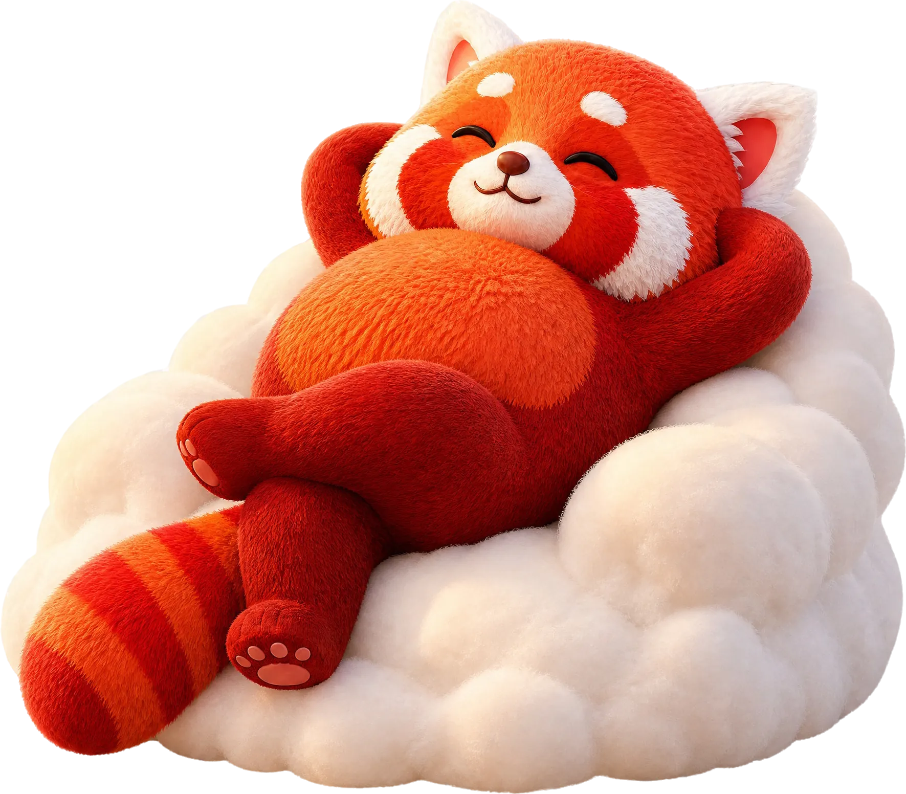Patches, the red panda mascot, lounging on a cloud