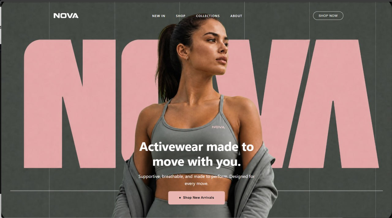 NOVA Fitnesswear website preview