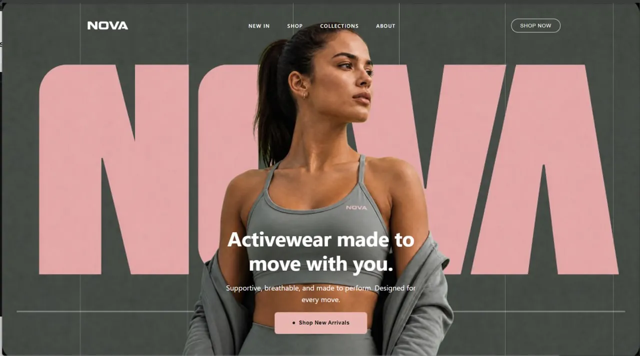 NOVA Fitnesswear website preview